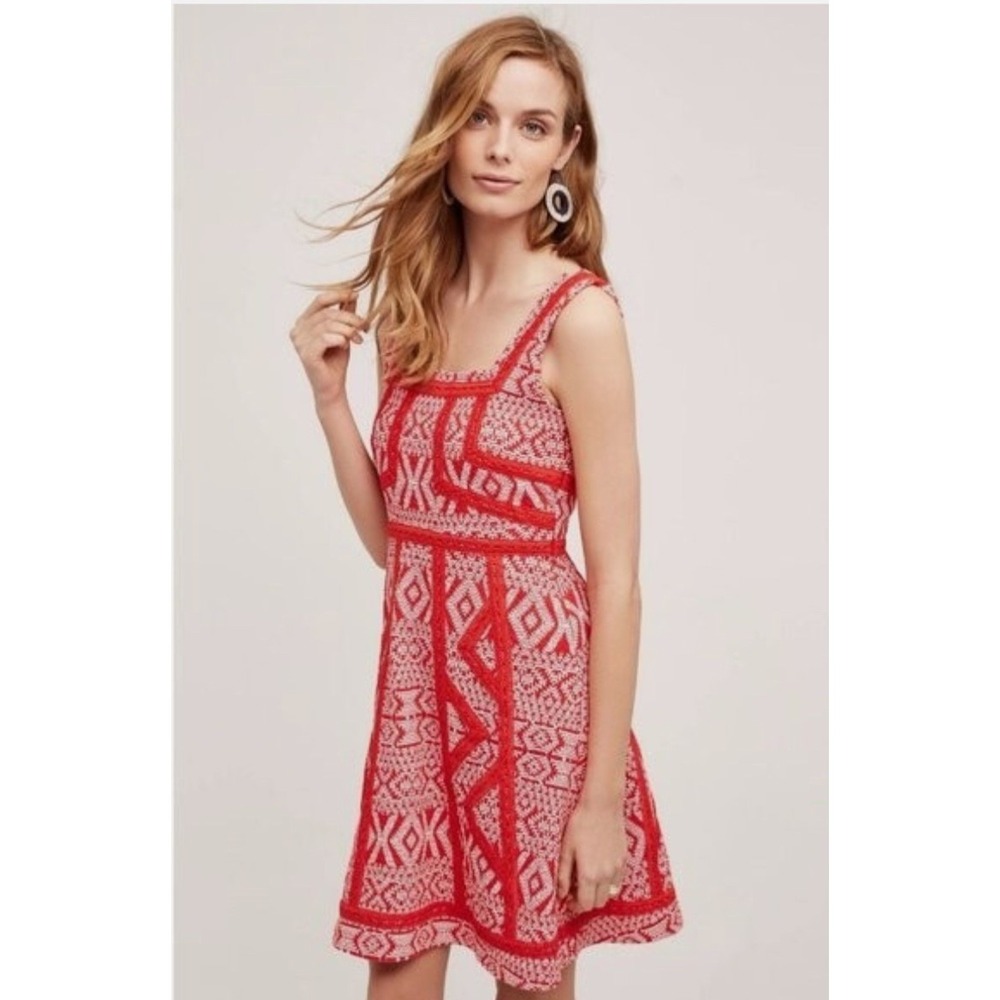 Anthropologie Maeve Emma Bandana Swing Mini Dress Womens Size 0 Red White